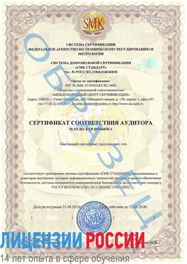 Образец сертификата соответствия аудитора №ST.RU.EXP.00006030-1 Губкин Сертификат ISO 27001